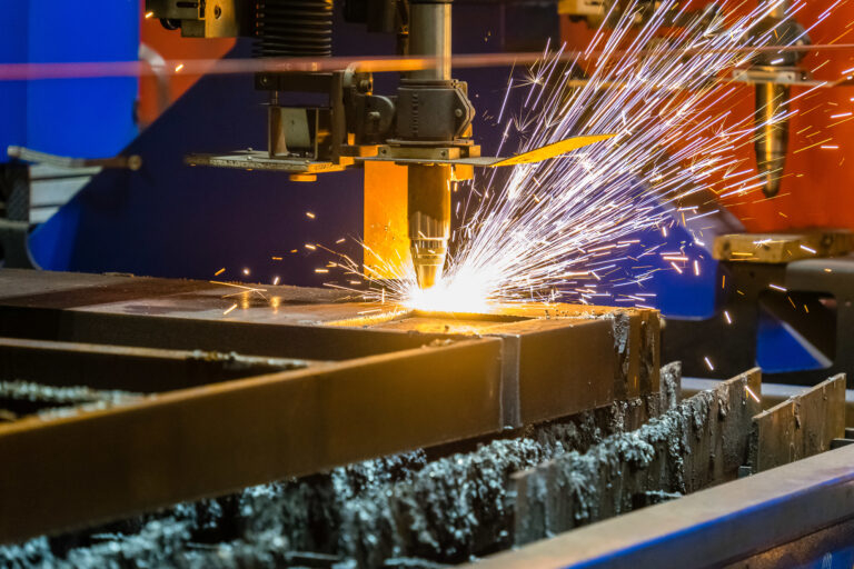 Closeup shot of sparks flying from an industrial steel cutter